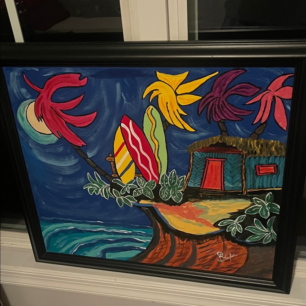 SIGNED Vibrant Coastal Art Print with Black Frame by artist B Taylor